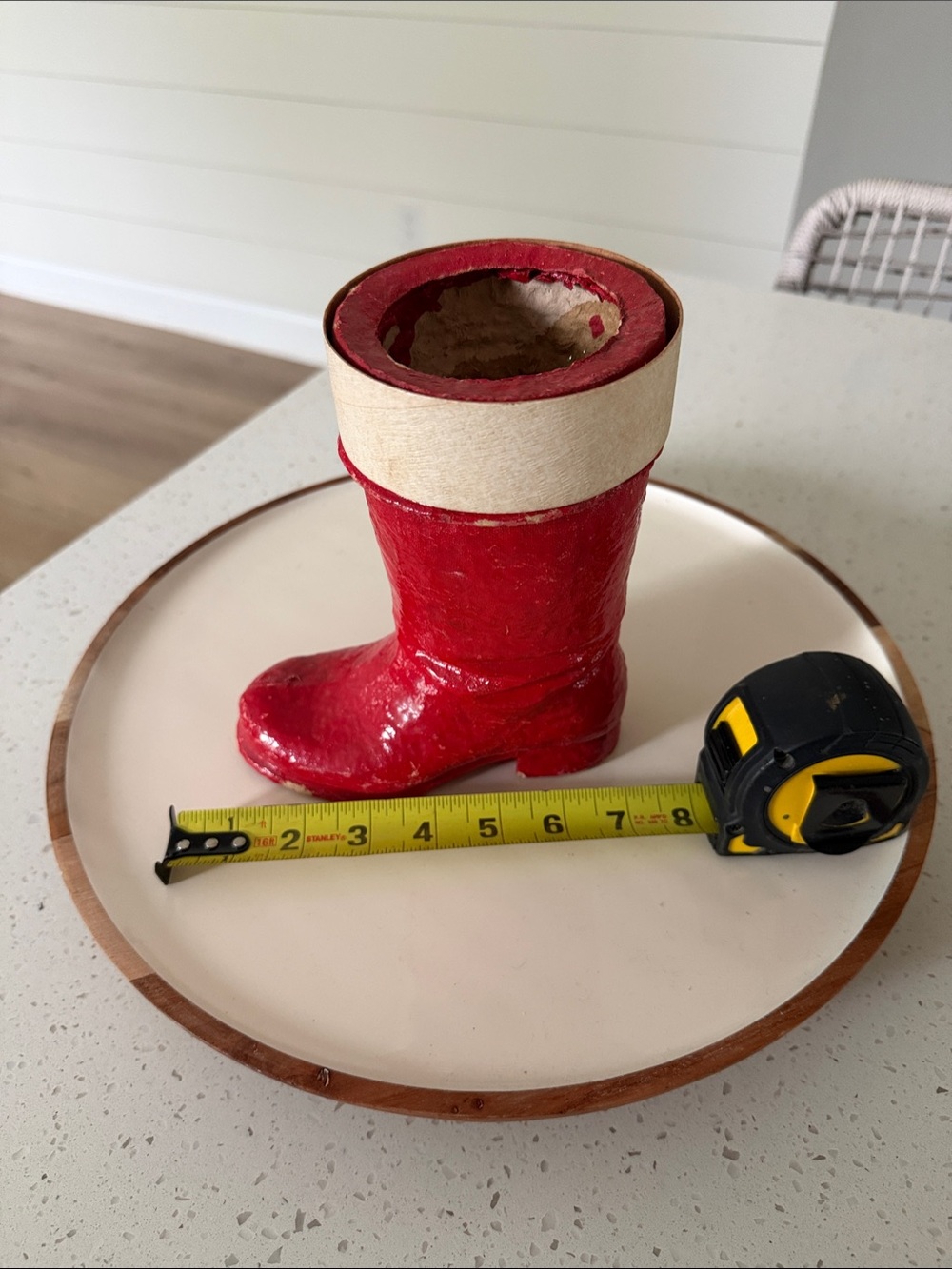 BOOT14 Red Paper Mache or Pulp Santa Boot Gift & Candy Vessel